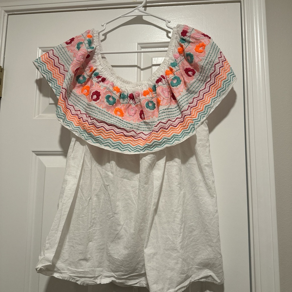 Cato White Ruffled Bib Collar Blouse
